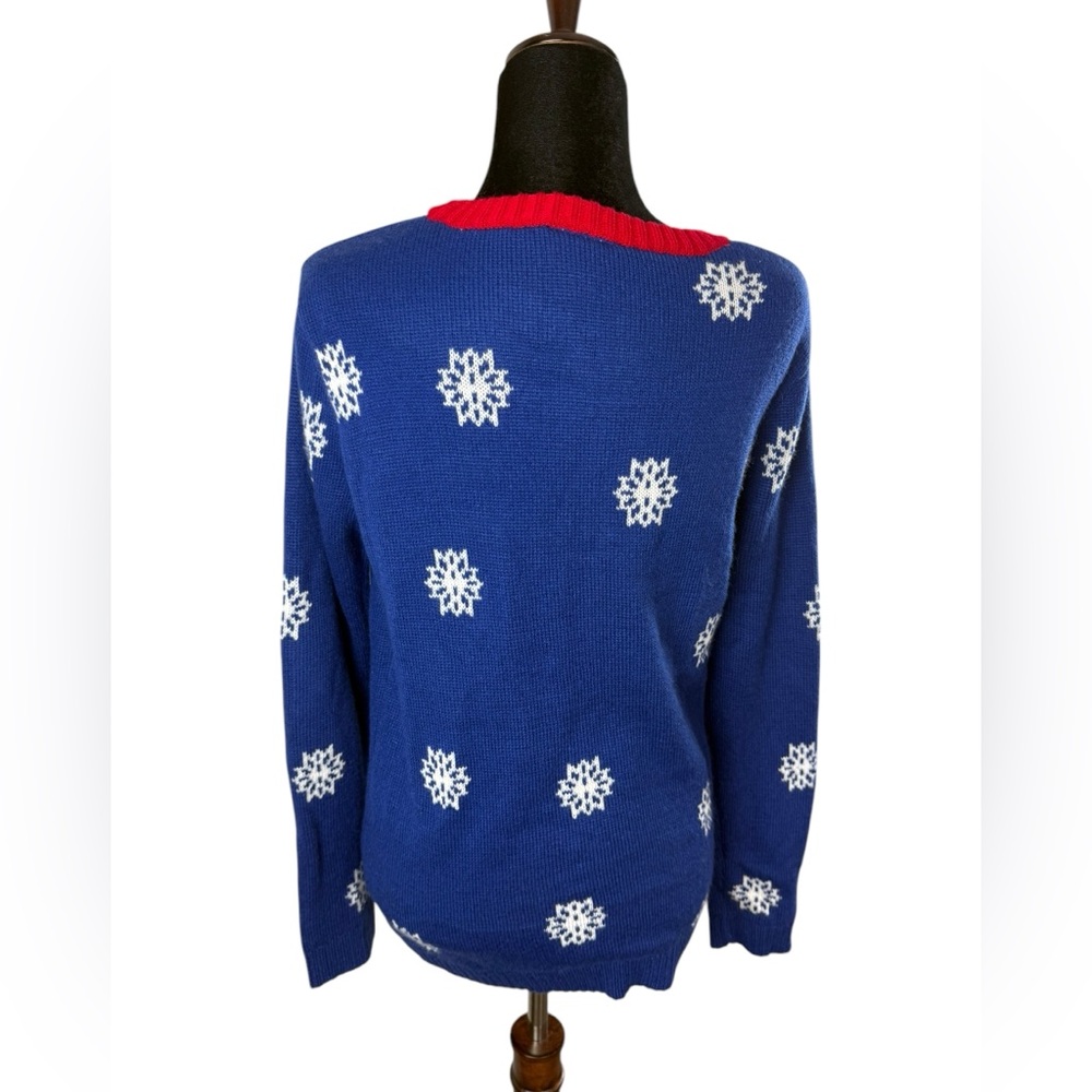 Joyland Blue Christmas Sweater Santa Riding Dinosaur Ugly Christmas Sweater - Picture 3 of 8